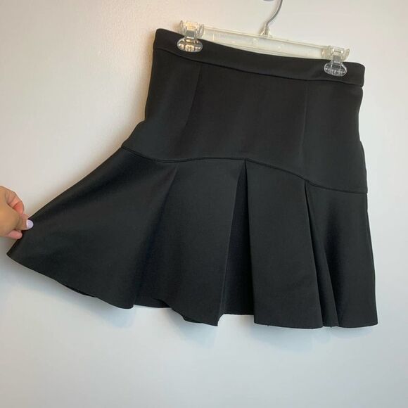 Shine Star Skirt Mini solid Black Pleated Skater Zip Up high waisted size L - Picture 2 of 9